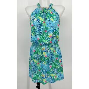 Lilly Pulitzer Shirelle Skirted Romper Womens Small Via Parigi Blue Green Gold